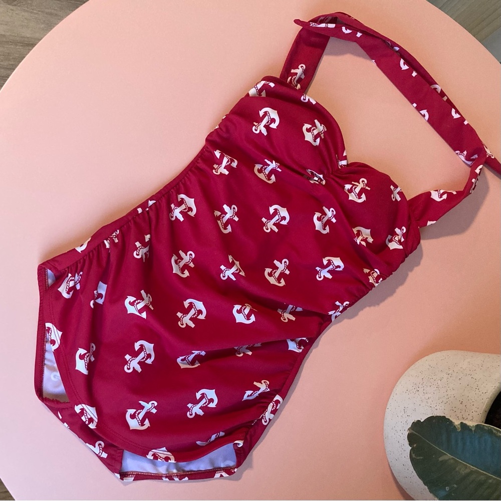 Red Anchor Print One-Piece Swimsuit